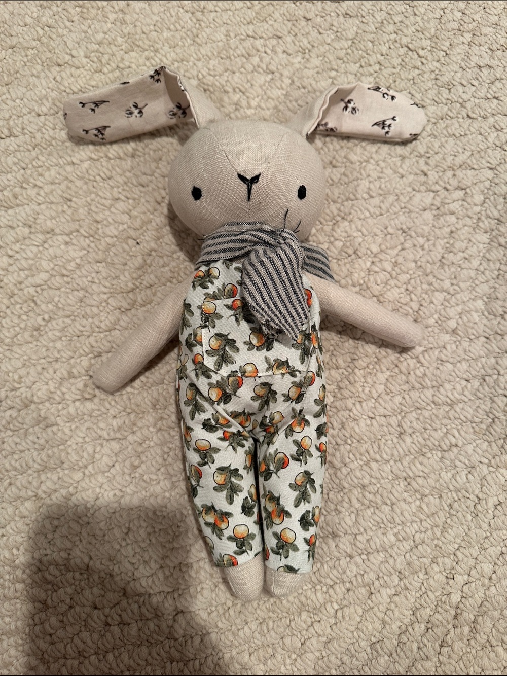 Beige Floral Bunny Stuffed Toy with Scarf - Kids Plush